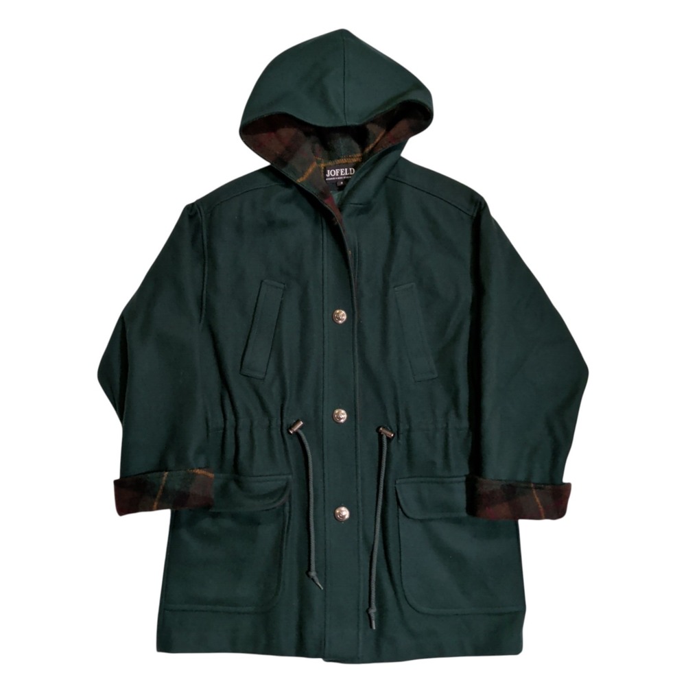 Vintage JOFELD Chore Barn Coat Women's Size M Wool Hooded Plaid Winter Jacket